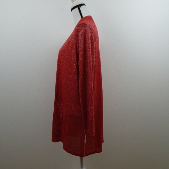 Ruby Rd Cardigan Sweater Women's Size XL Red Silver Sparkle Long Open Front - Picture 6 of 9